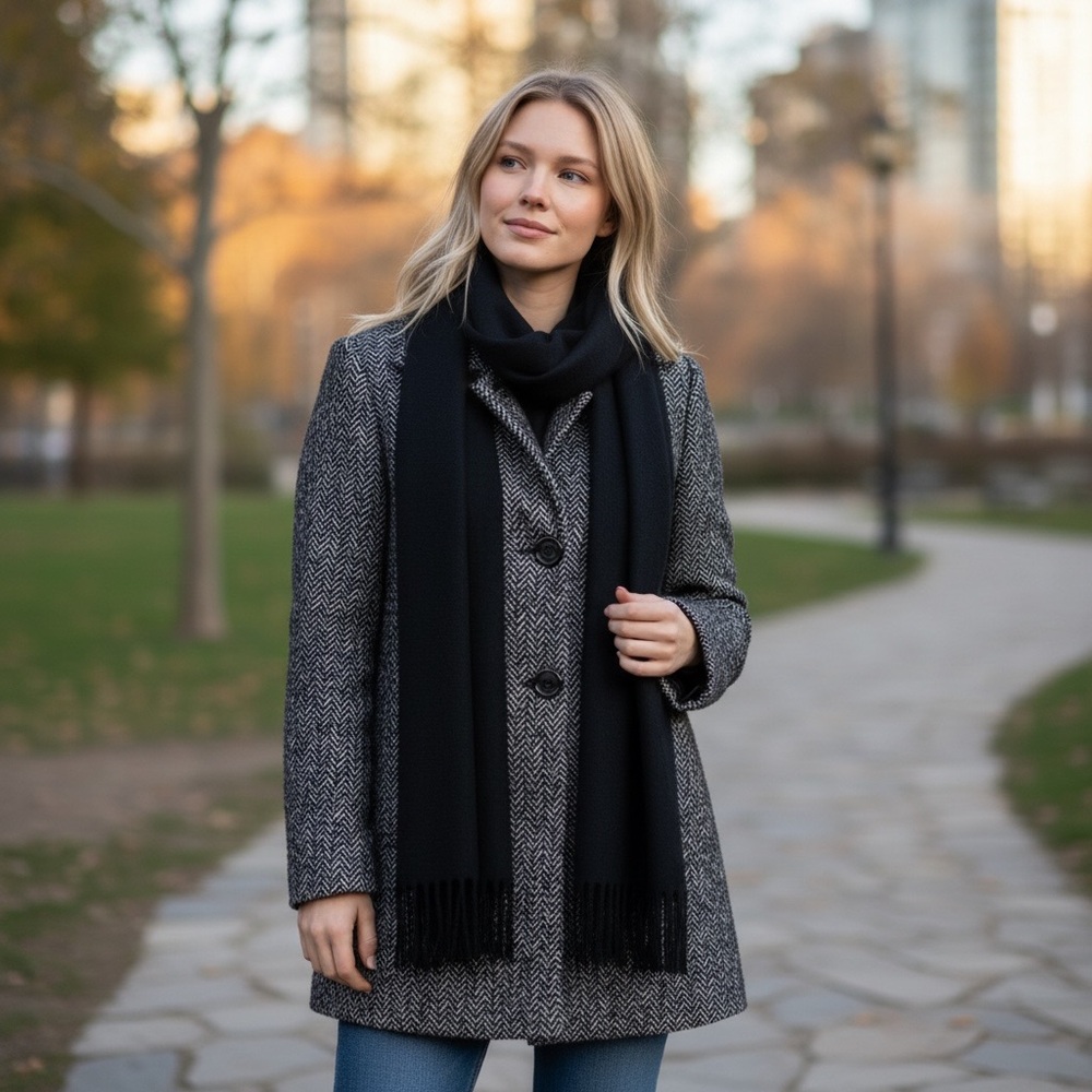 London Fog Pea Coat Black/White Herringbone in Size M‎  NWT